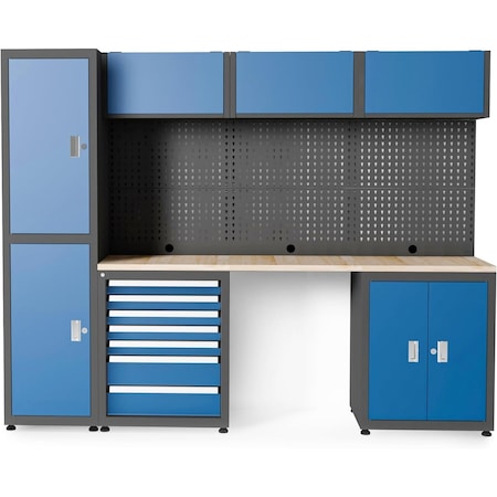 Chery Industrial Multifunctional Steel Garage Storage Cabinet W/ Doors, Sliding Drawers Blue-4-Pieces JINWB108EBL01